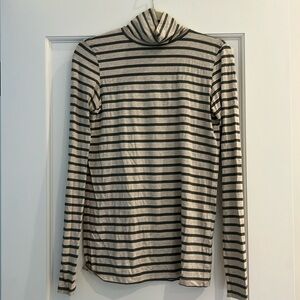 Hatch Maternity green and light gray striped turtleneck